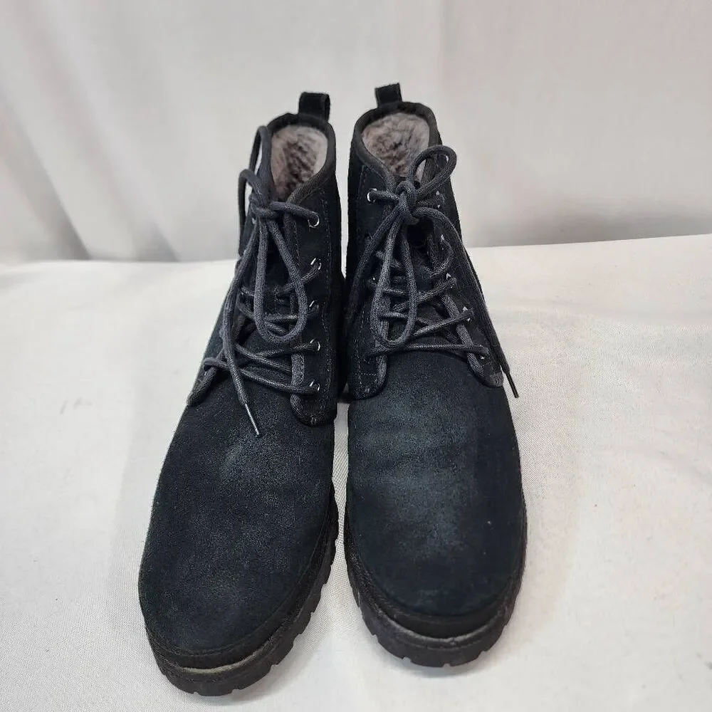 UGG Harkley Black Suede Chukka Ankle Boots, Mens US 11 Lace-Up Fleece Lined